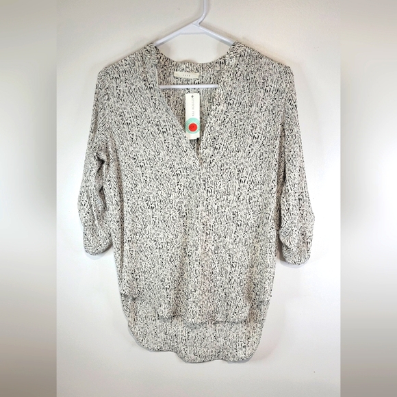 Lush Womens Blouse Size XS White & Black Striped Roll Tab Shirt Top Tunic NWT. - Picture 1 of 9